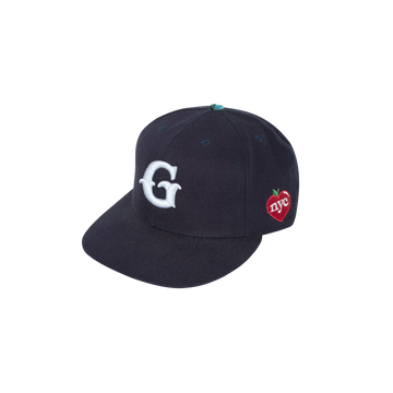 Dark Navy "G" Cap with embroidered "G" and "NYC" apple logo on the side with a Core Logo Squatchee on top. 