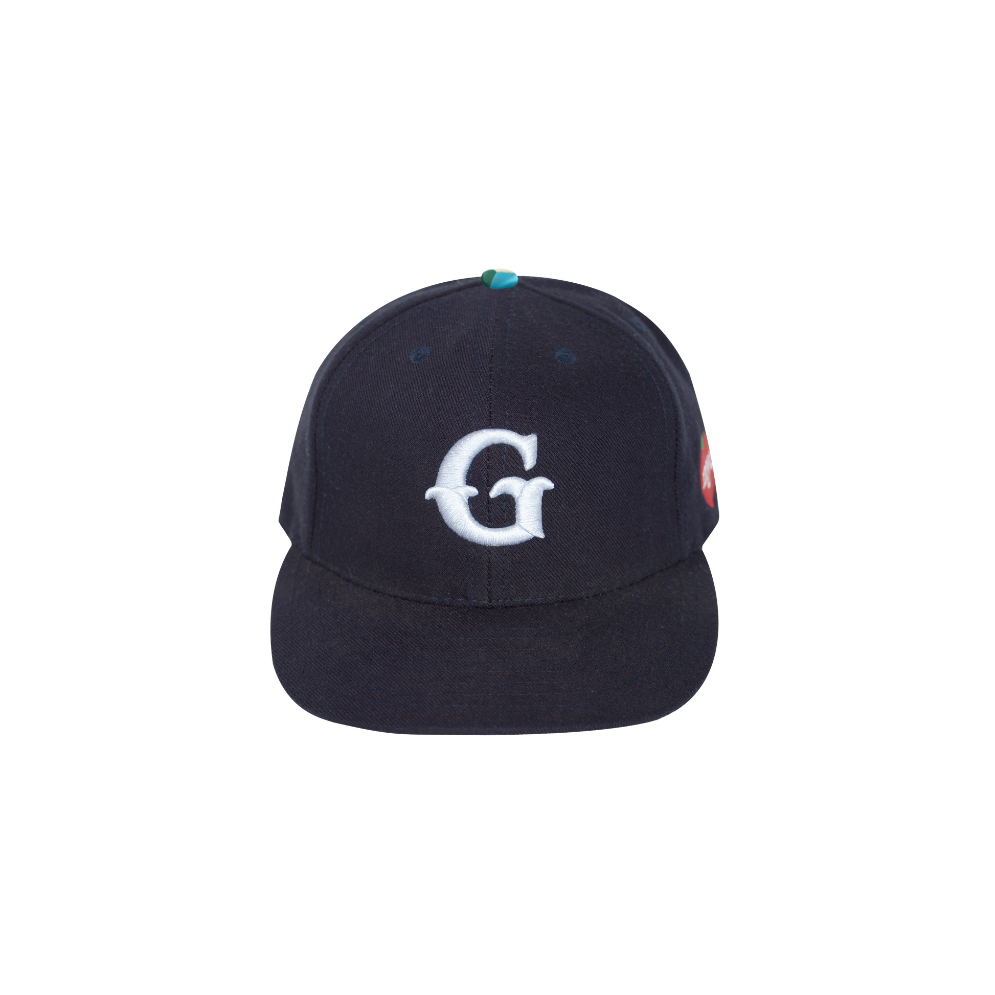 Dark Navy "G" Cap with embroidered "G" and "NYC" apple logo on the side with a Core Logo Squatchee on top. 