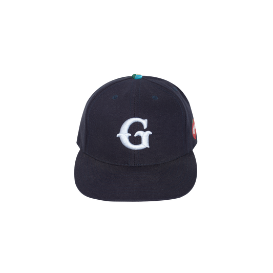 Dark Navy "G" Cap with embroidered "G" and "NYC" apple logo on the side with a Core Logo Squatchee on top. 