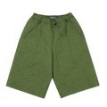 Olive-color nylon long shorts with a Gardens and Seeds 