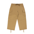 Carpenter-stile work pants in a khaki color way with drawstrings on the hems.